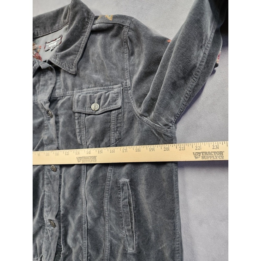 Johnny Was Workshop Corduroy Floral Embroidered Trucker Jacket Womens L Gray - Picture 9 of 14